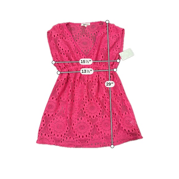 Miken Swim Pink Crochet Lace V-Neck Empire Waist Cover Up Dress Size Medium NWT - Picture 7 of 7